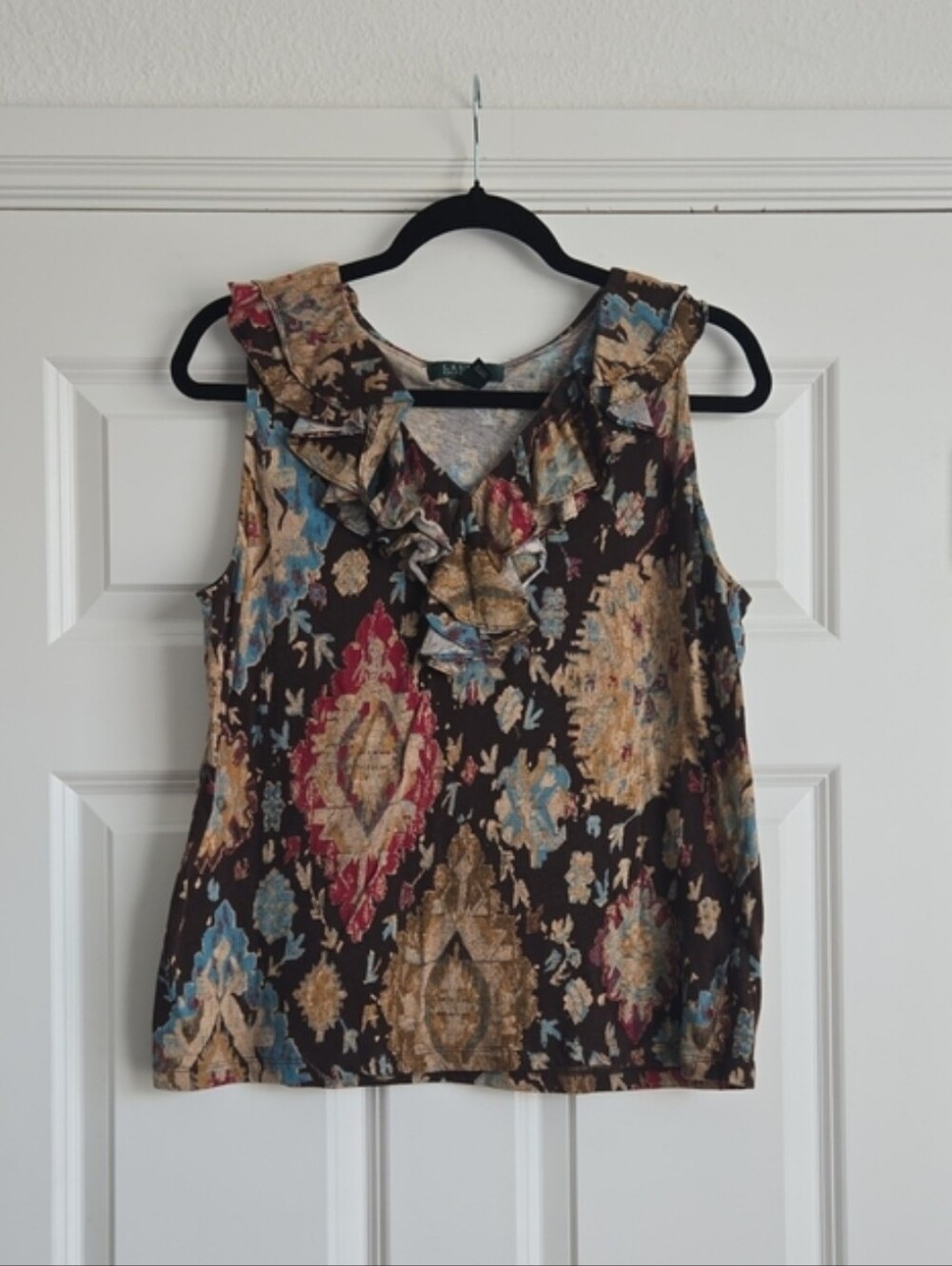 Ralph Lauren Brown Multi-Color Ruffled Sleeveless Camisole